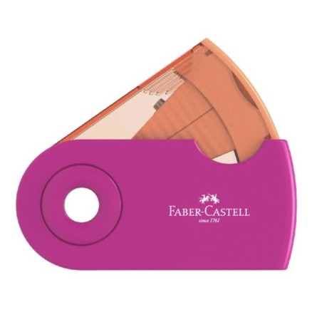 Μονή ξύστρα Faber mini Sleeve δίχρωμη ροζ