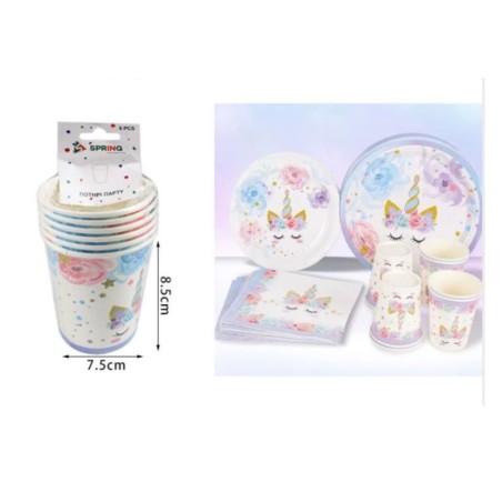 ΧΑΡΤΙΝΑ ΠΟΤΗΡΙΑ PARTY UNICORN 8.5cm ΣΥΣΚ. 6τμχ