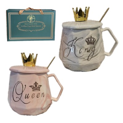 ΚΟΥΠΕΣ ΣΕΤ MARBLE KING(ΓΚΡΙ)-QUEEN(ΡΟΖ) ΜΕ ΚΑΠΑΚΙ ΚΟΡΩΝΑ