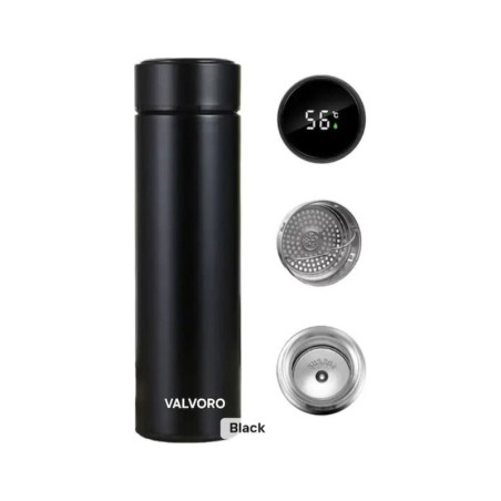 ΘΕΡΜΟΣ ΑΝΟΞΕΙΔΩΤΟ VALVORO ΘΕΡΜΟΚΡΑΣΙΑ LED 500ml ΜΑΥΡΟ