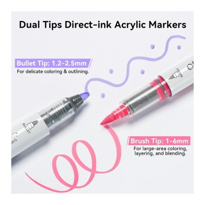 OHUHU ΑΚΡΥΛΙΚΟΙ ΜΑΡΚΑΔΟΡΟΙ DUAL TIP(BRUSH-BULLET) 24τμχ.